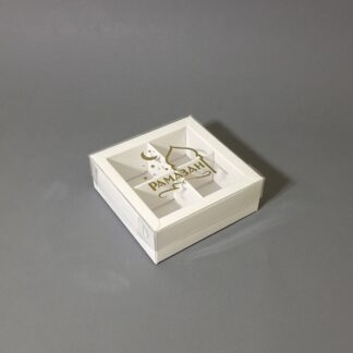Коробка Белый с тис. Рамазан 10*10*3,5 (8*8*3,5) см