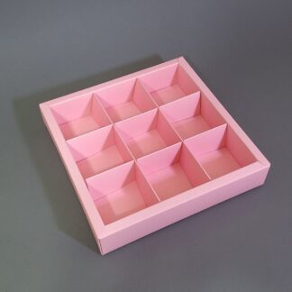 Коробка Розовая 9 ячеек 20*20*4 (18*18*4)