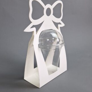 Коробка Сумочка бантик белая - стакан 0,3л (13*6,3*22,3)